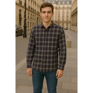 American Eagle Plaid Flannel Shirt Mens Sz Large Button Up Gray Gorpcore Grunge